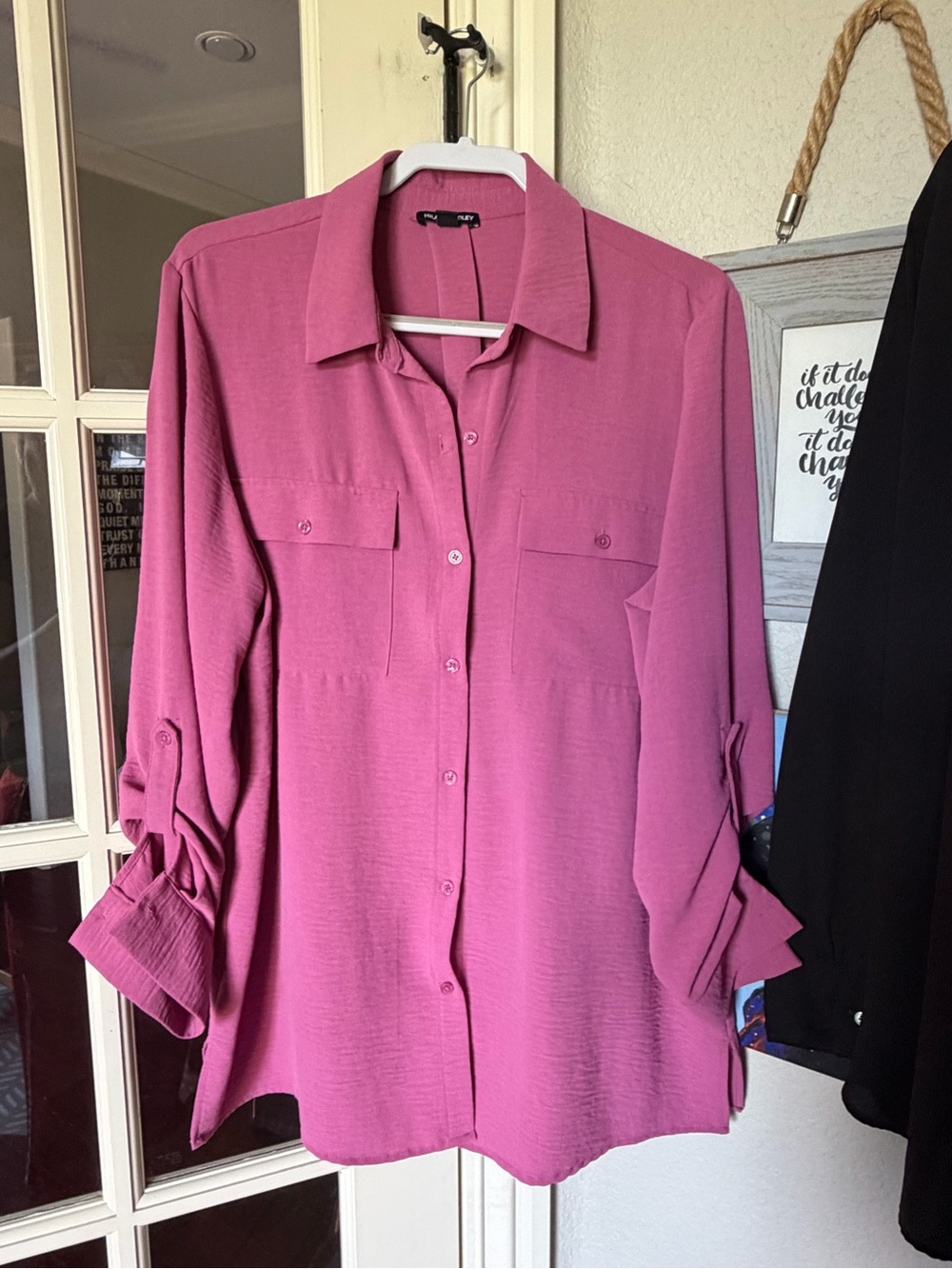 Women's Button-Front Blouse in Magenta - Classic Collared Top